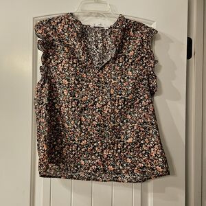 BB Dakota Black Floral Ruffle Blouse